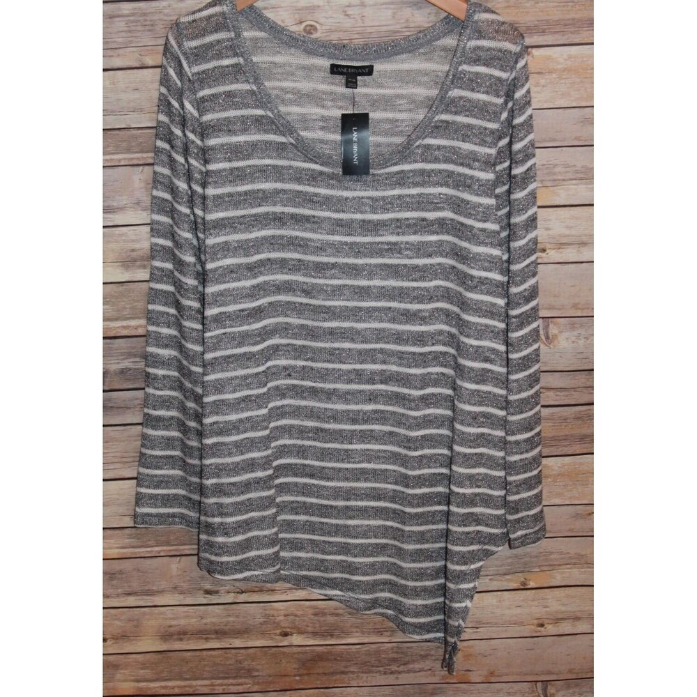 ✨2/$20 NWT Lane Bryant Sheer Metallic Striped Blouse Shimmer Plus Size 26/28 - Picture 5 of 15